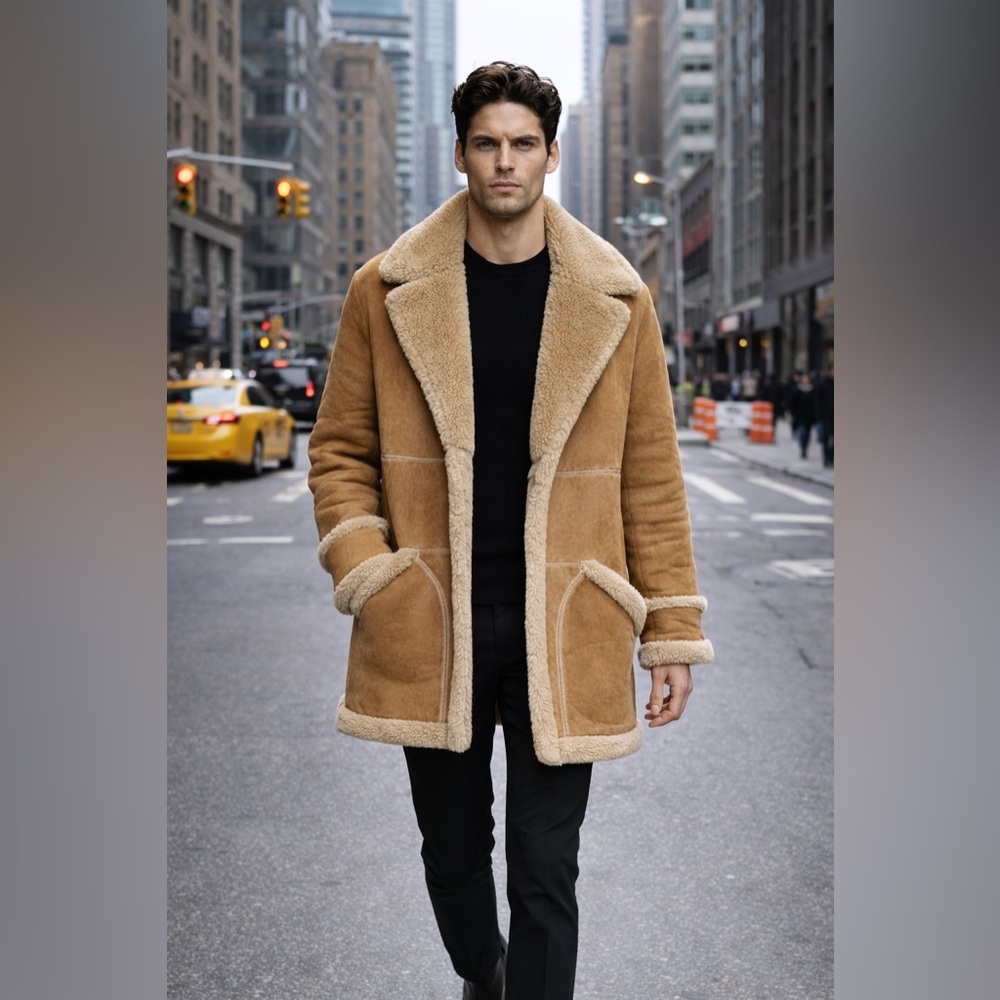 Vintage John Paterson Uk Shearling Coat Real Lambskin 38 England Leather Winter View 2